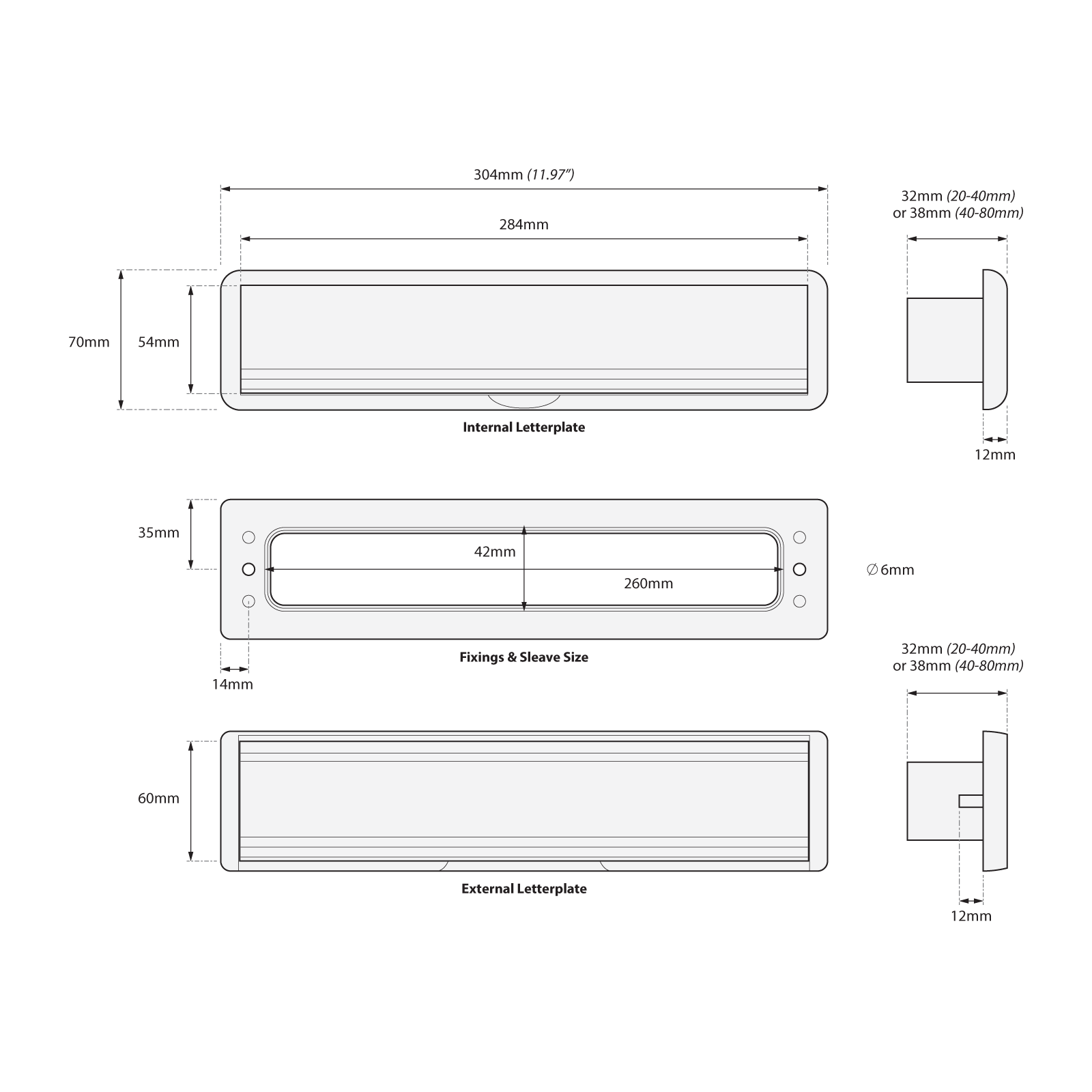 White/Black 20-40mm Yale Yaleseal 12" Letterplate Post box - 20-40mm, Black/Black