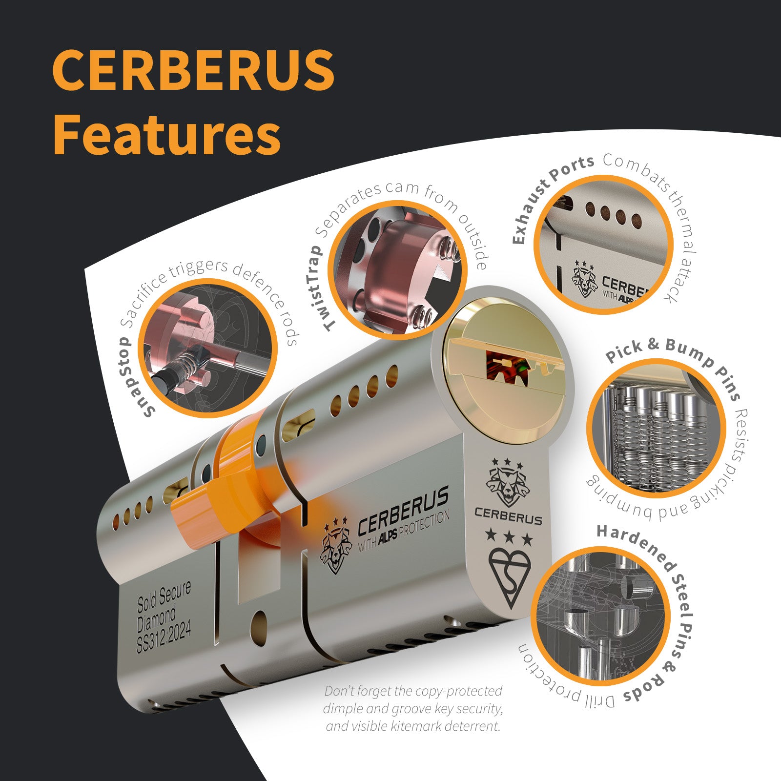 CERBERUS TS007 3-Star Thumbturn Euro Cylinder Sold Secure Diamond