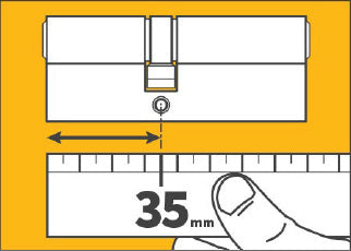 How to measure a euro cylinder lock – internal measurement from inside face to screw hole, external measurement from screw hole to outside face, and total length verification