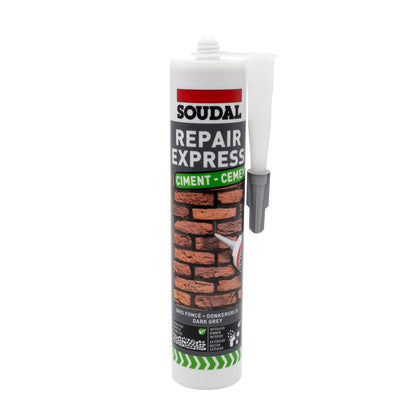 Soudal Repair Express Cement Dark Grey – Weatherproof cement repair for dark concrete floors, stone and slate masonry.