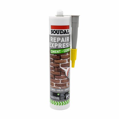 Soudal Repair Express Cement Grey – Textured concrete crack filler for paths, steps and driveway mortar repair.