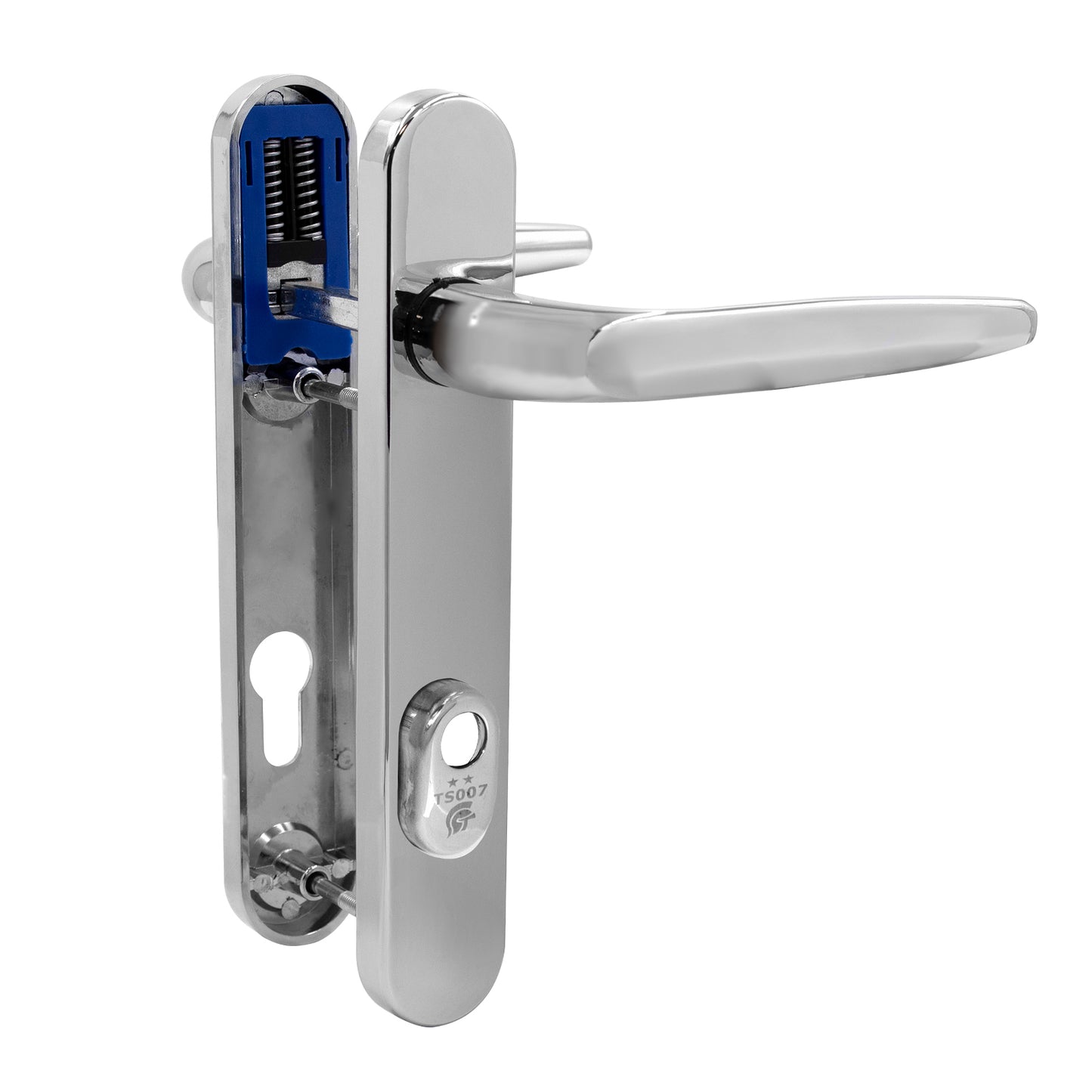 Short Chrome (PVD) Yale Sparta PAS24 Lever/Lever Door Handle Yale Trojan Sparta TS007 PAS 24 2* High Security Door Lever Handle