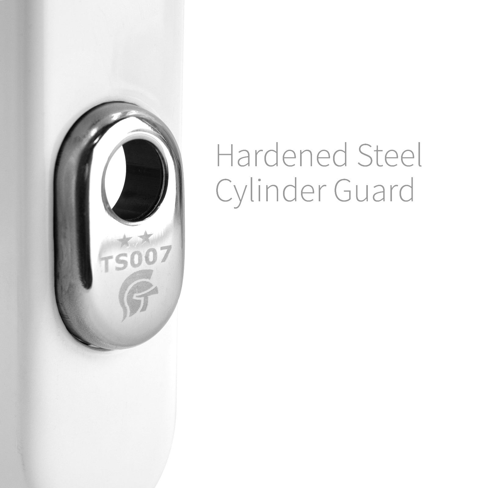 High security cylinder guard on the external Yale Trojan Sparta TS2007 lever backplate Yale Trojan Sparta TS007 PAS 24 2* High Security Door Lever Handle