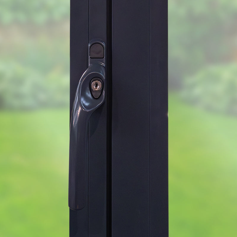 an image showing a cranked handle installed on a window in its closed position