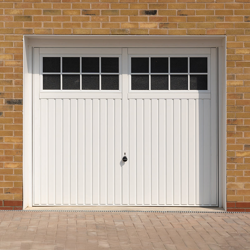 An image of a garage door using a half cylinder