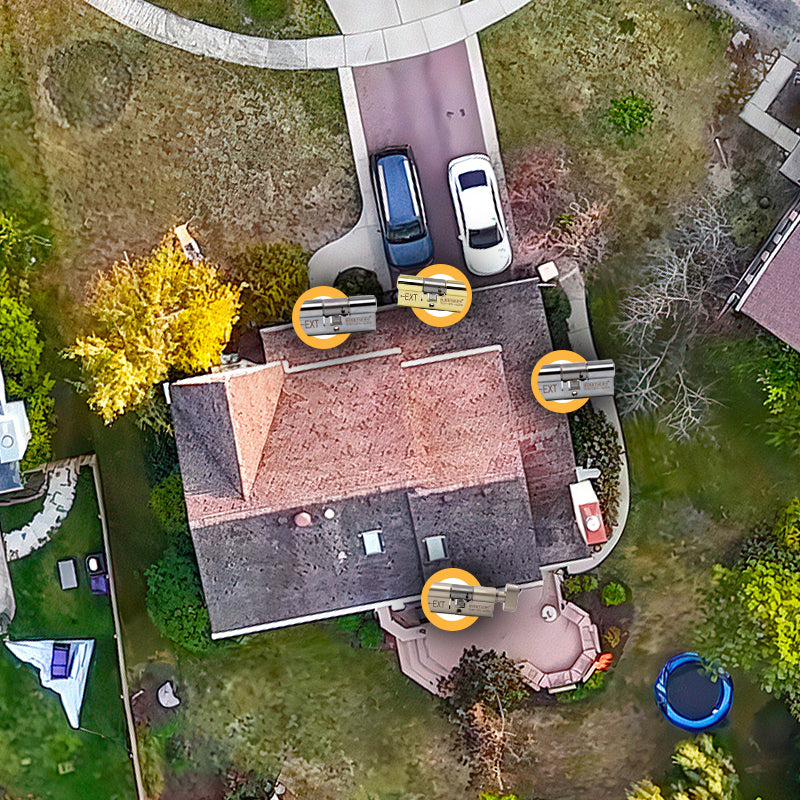 an image of a house from the top down using 4 different cylinders that can be accessed using one key