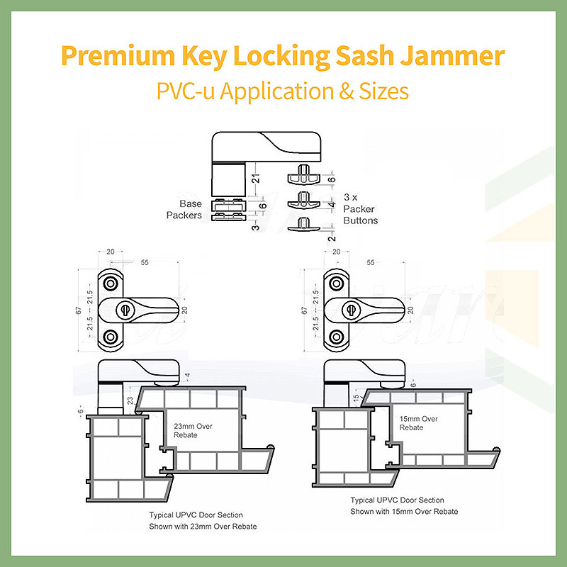 Premium Locking Sash Jammer Application and Sizes