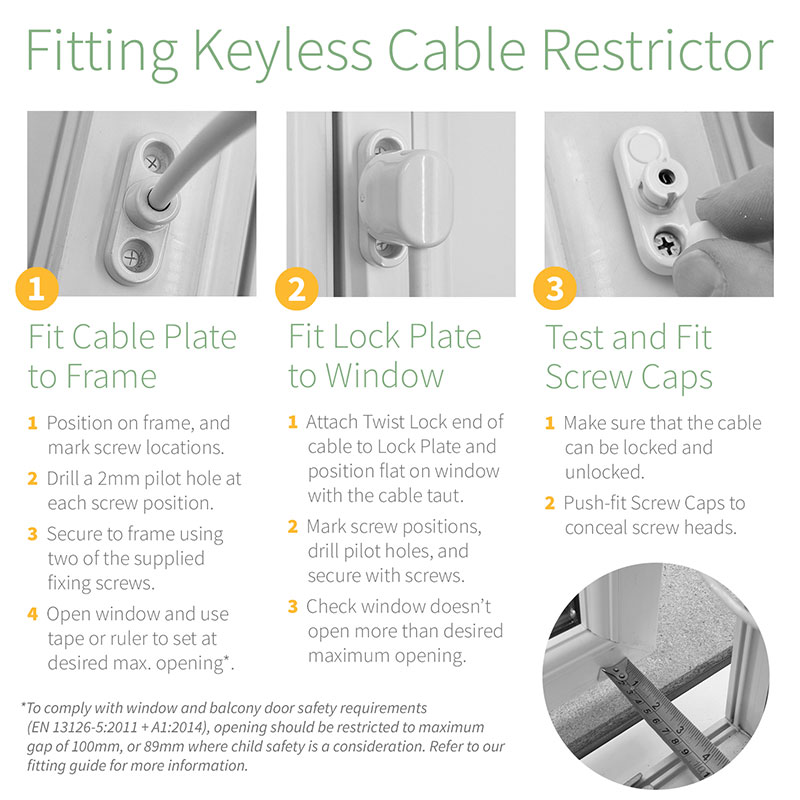 Detail fitting cable restrictor to window