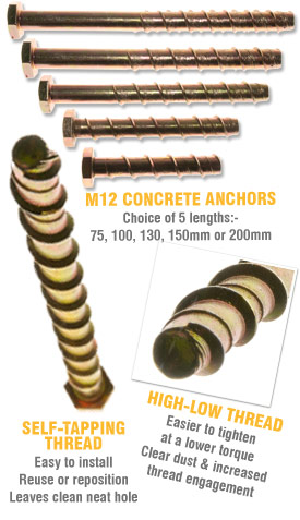 5 x Deltaleigh M12 Self-Tapping Concrete Anchors