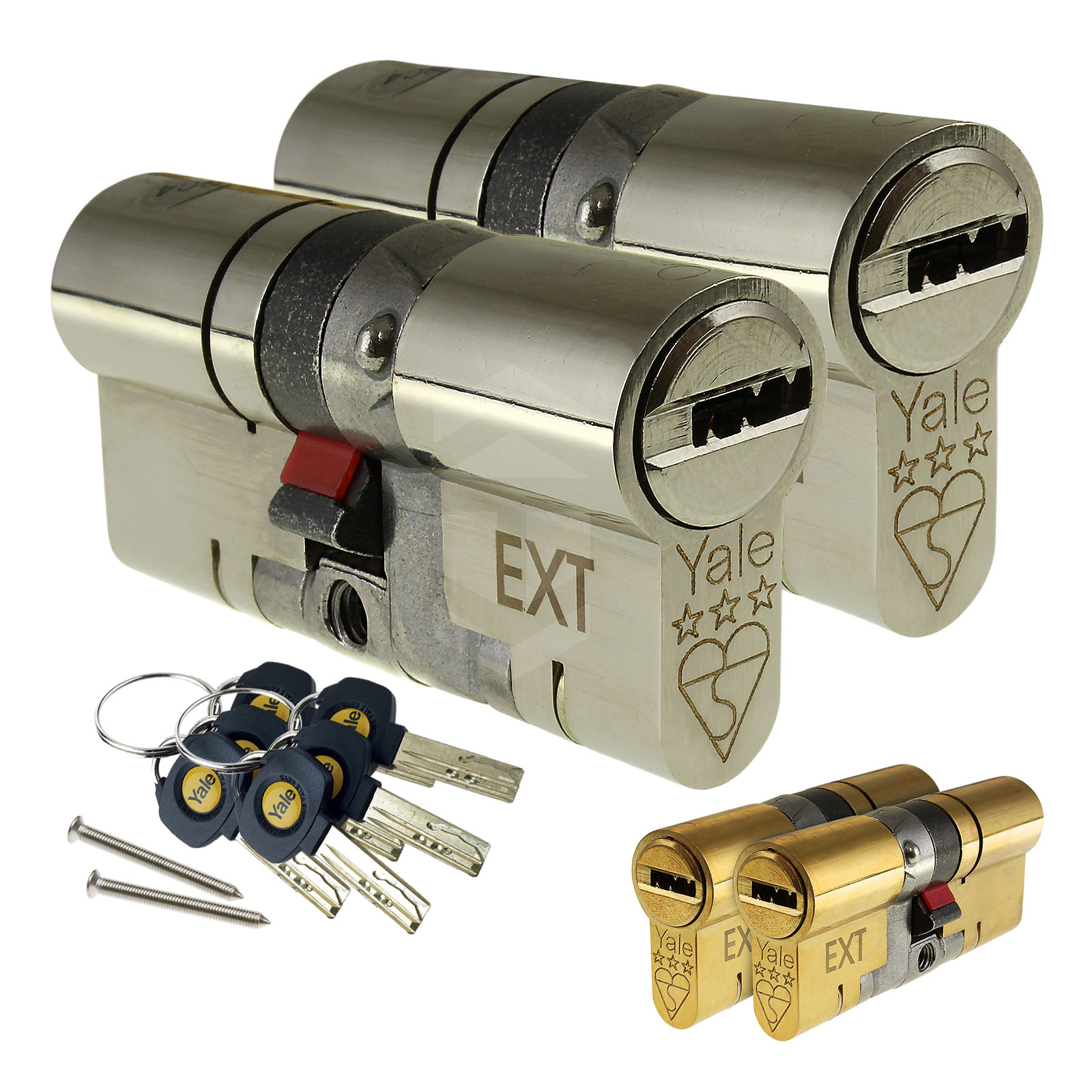 4 x Secure Euro Door Locks 45/50 NICKEL Finish Keyed Alike 3 Keys Per Lock 