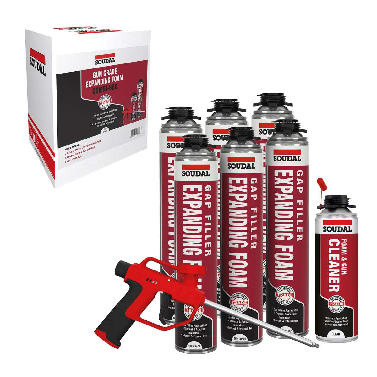 Soudal Expanding Foam CombiBox with Applicator Gun and Cleaner Truly PVC